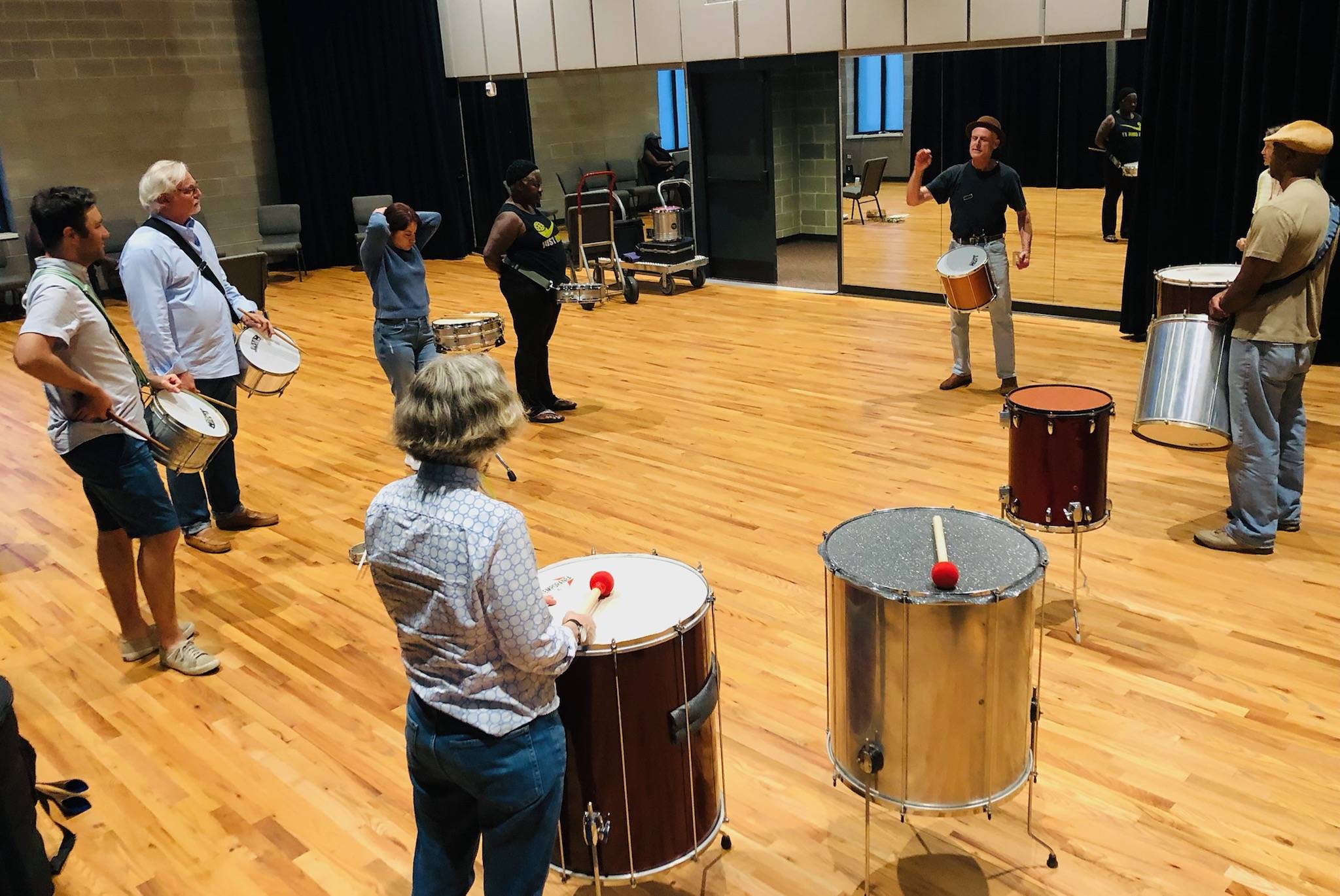 Andrew Harztell leading an indoor drumming class at the Cultural Arts Center in Savannah